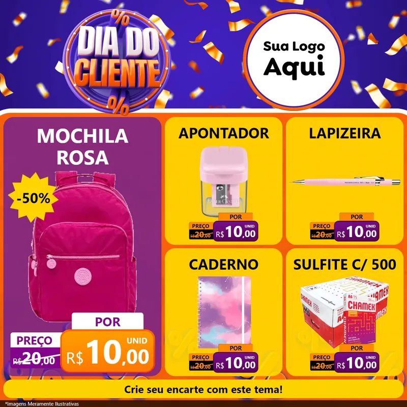 Modelo de Rede Social para Feed Facebook com o tema Dia do Cliente para Papelaria