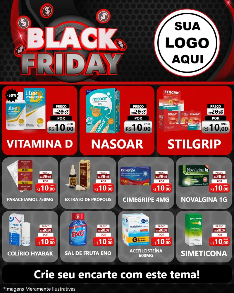 Modelo de Rede Social para Feed Instagram com o tema Black Friday para Farmácia