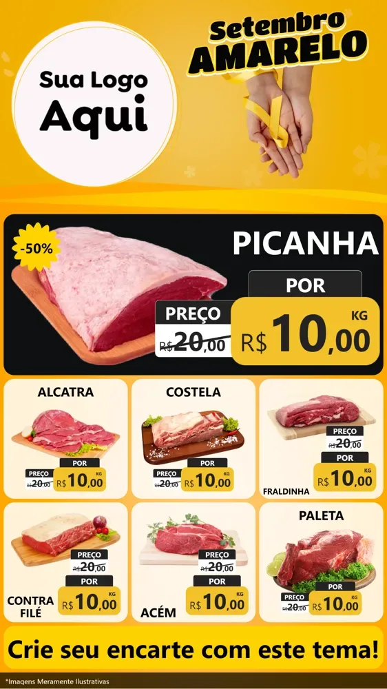 Modelo de Rede Social para Stories com o tema Setembro Amarelo para Açougue