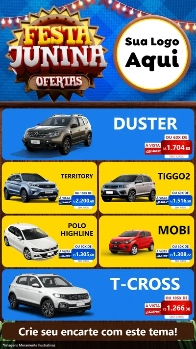 Modelo de TV para TV Vertical com o tema Festa Junina Ofertas para Concessionaria de Carros