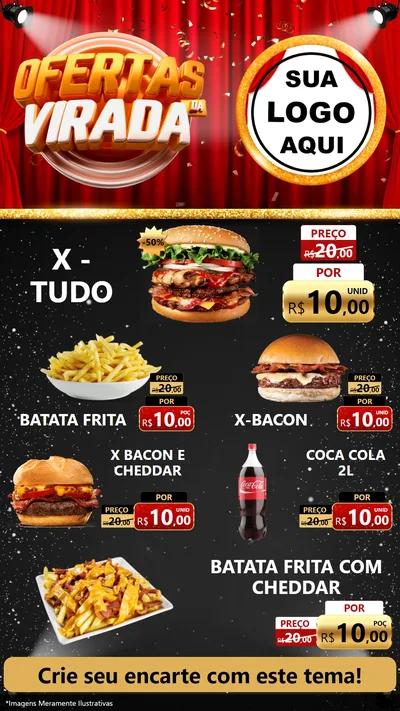 Modelo de TV para TV Vertical com o tema Ofertas da Virada para Hamburgueria