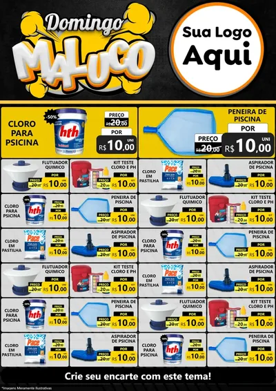 Modelo de Encarte para Encarte A4 Vertical com o tema Domingo Maluco para Produtos para Piscina