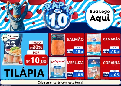 Modelo de Encarte para Encarte A4 Horizontal com o tema Papai Nota 10 para Peixaria