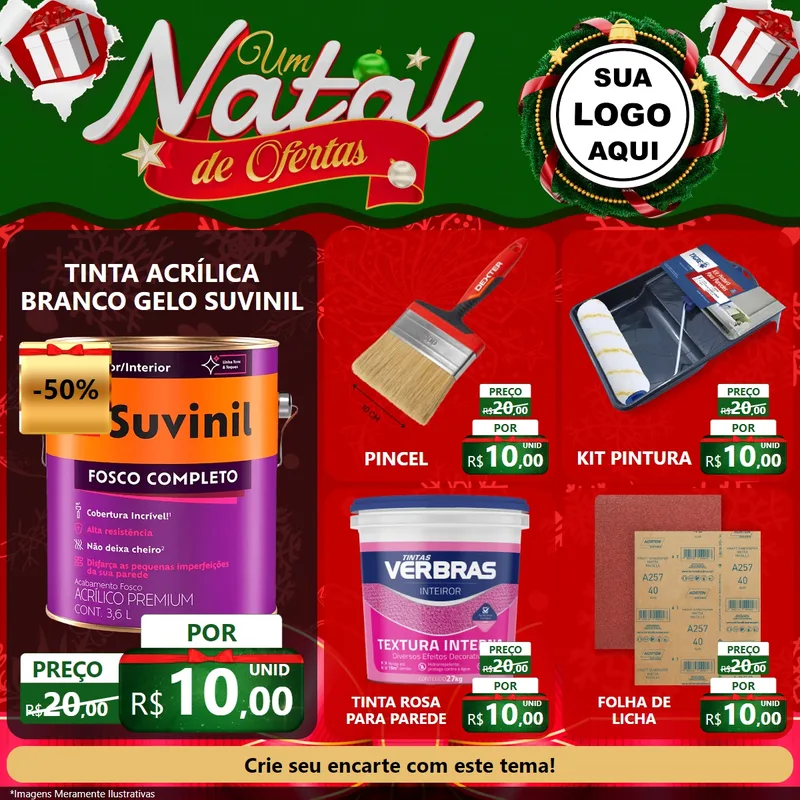 Modelo de Rede Social para Feed Facebook com o tema Um Natal de Ofertas para Tintas e Ferramentas