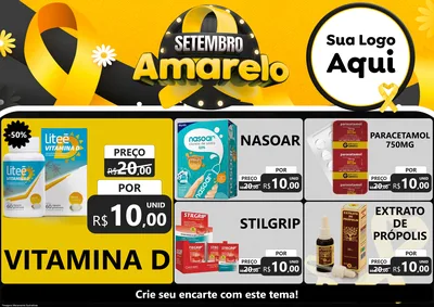 Modelo de Encarte para Encarte A4 Horizontal com o tema Setembro Amarelo para Farmácia