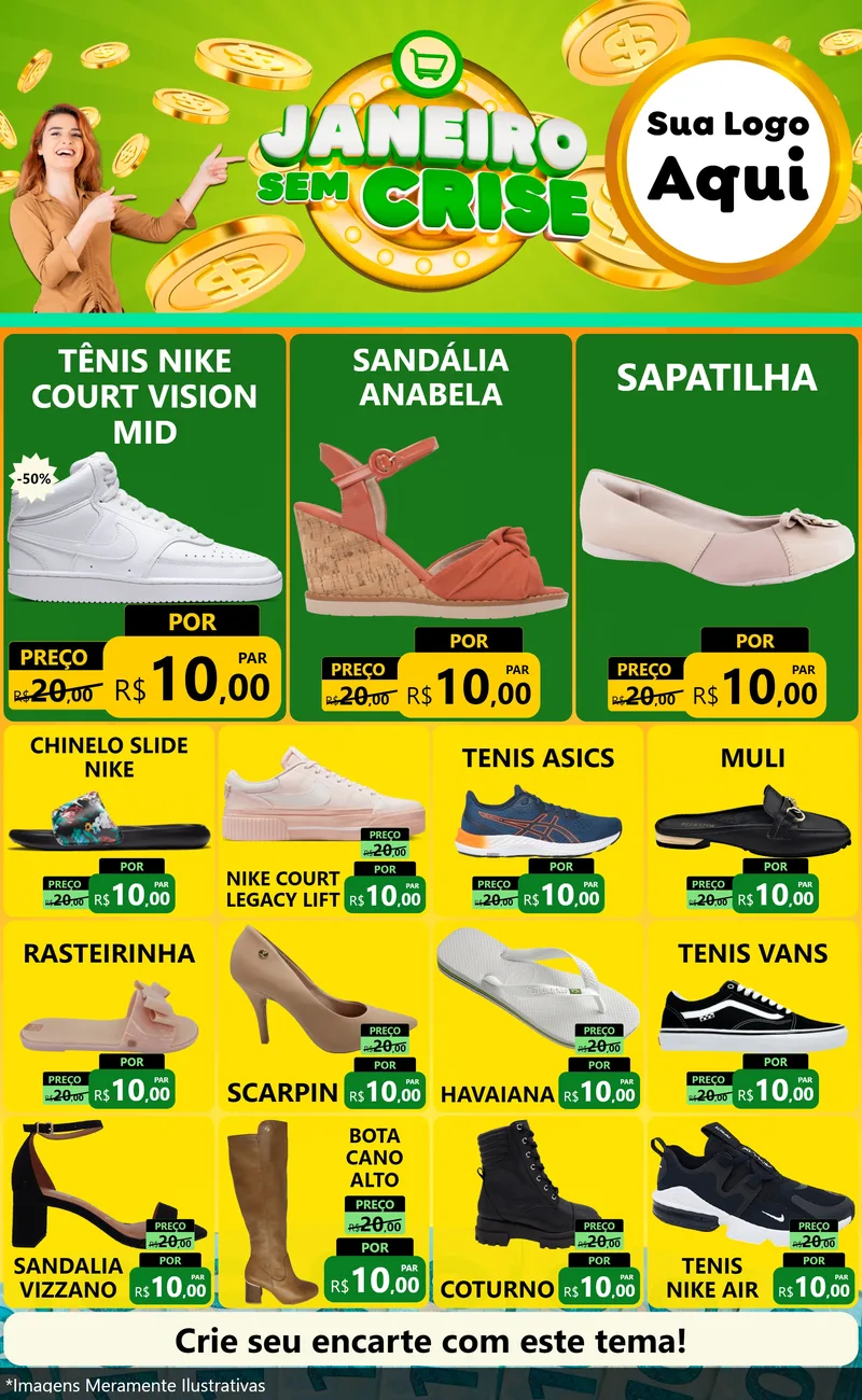 Modelo de Encarte para Encarte Grande com o tema Janeiro Sem Crise para Calçados