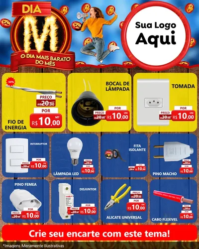 Modelo de Rede Social para Feed Instagram com o tema Dia M - O Dia Mais Barato Do Mês para Materiais Elétricos