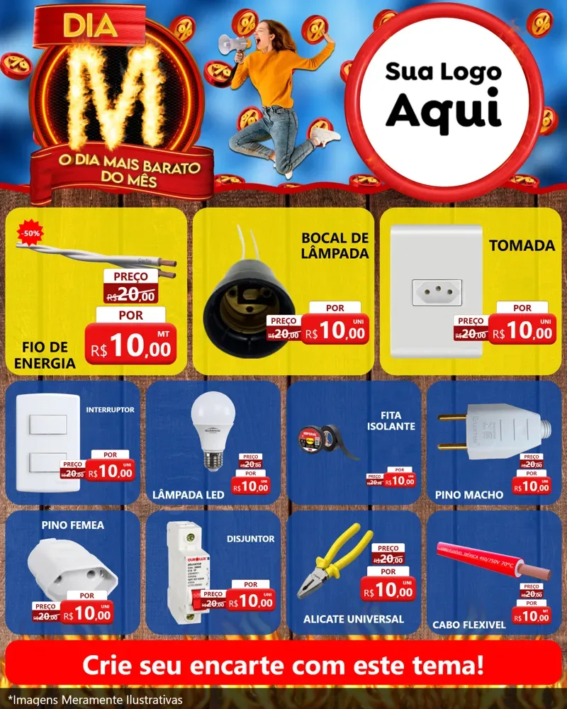 Modelo de Rede Social para Feed Instagram com o tema Dia M - O Dia Mais Barato Do Mês para Materiais Elétricos