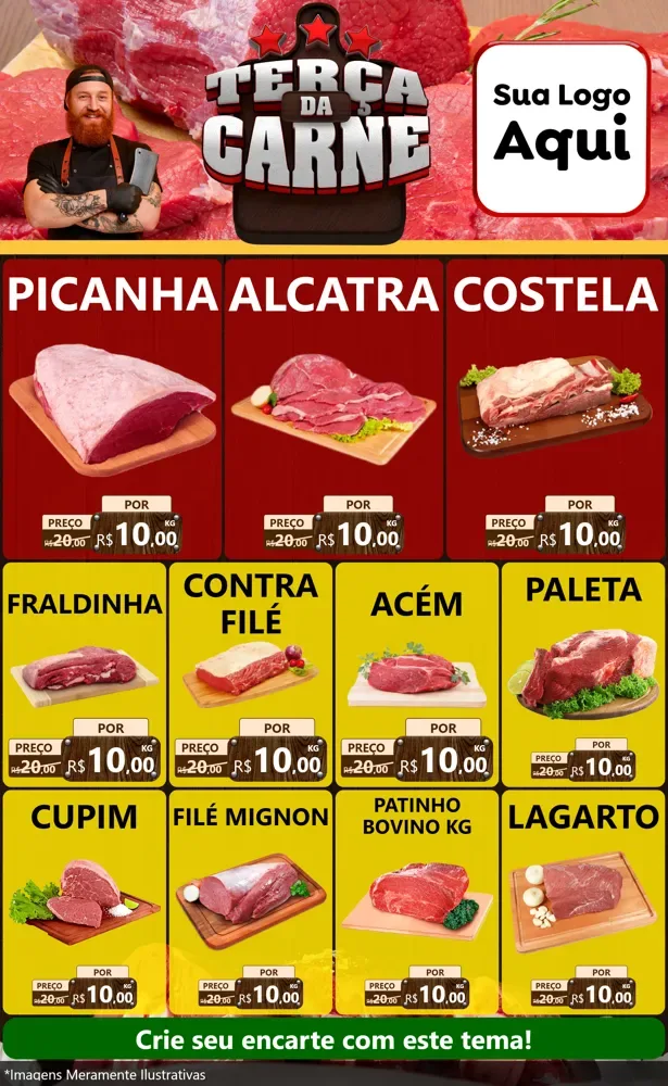 Modelo de Encarte para Encarte Grande com o tema Terça da Carne para Açougue