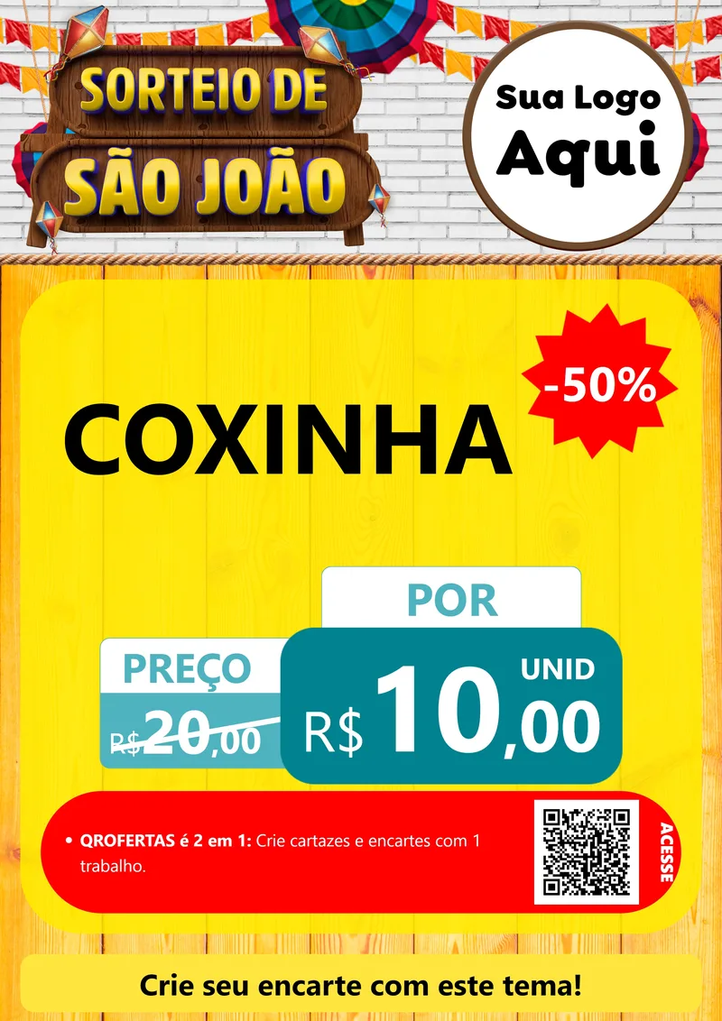 Modelo de Cartaz para Cartaz A4 Vertical com o tema Sorteio de São João para Salgadaria