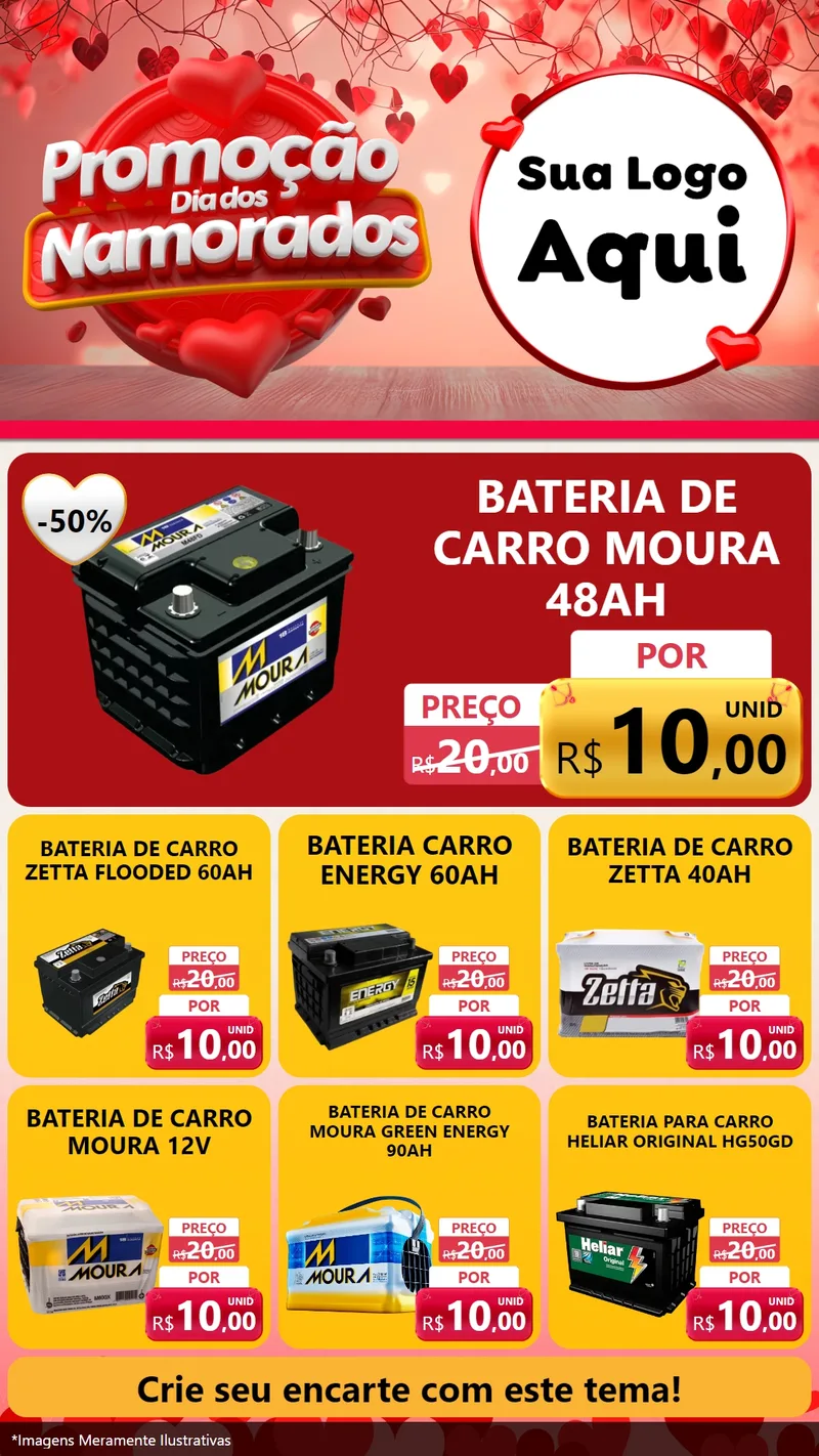 Modelo de Rede Social para Stories com o tema Promoção Dia dos Namorados para Baterias Elétricas