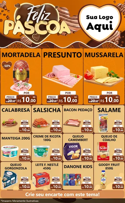 Modelo de Encarte para Encarte Grande com o tema Feliz Páscoa para Frios e Laticínios
