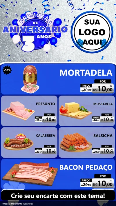 Modelo de TV para TV Vertical com o tema Promoção de Aniversário - 3 Anos para Frios e Laticínios