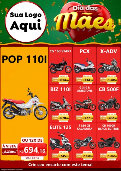 Modelo de Encarte para Encarte A4 Vertical com o tema Dia das Mães para Concessionaria de Motos