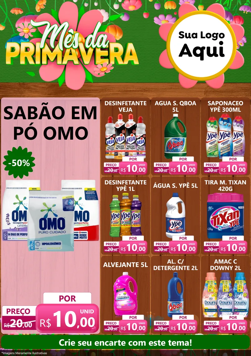 Modelo de Encarte para Encarte A4 Vertical com o tema Mês da Primavera para Produtos de Limpeza