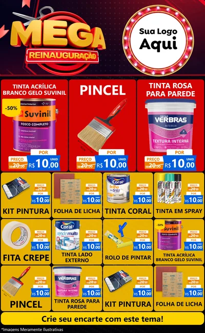 Modelo de Encarte para Encarte Grande com o tema Mega Reinauguração para Tintas e Ferramentas