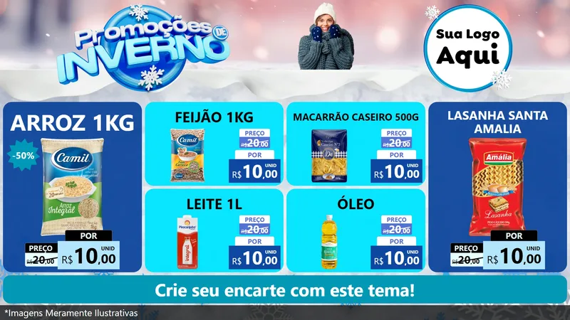 Modelo de TV para TV Horizontal com o tema Promoções de Inverno para Supermercado