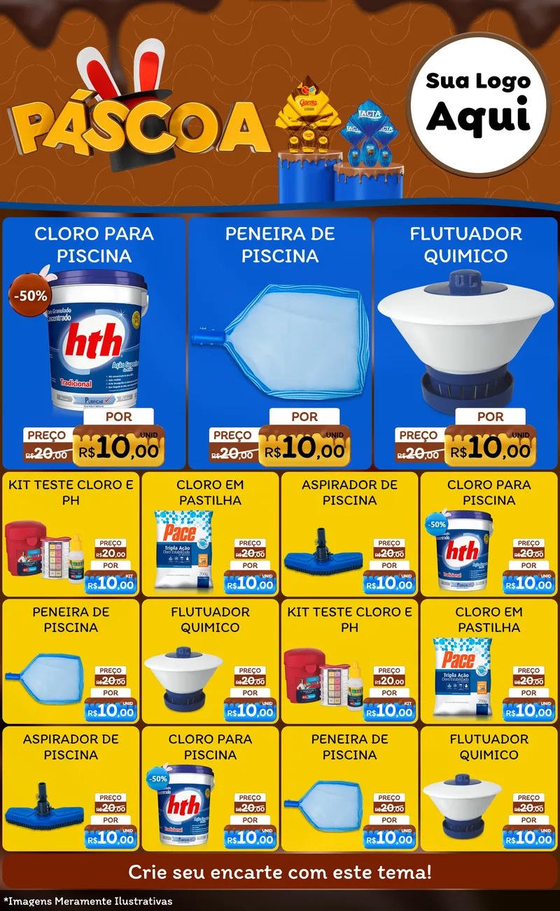 Modelo de Encarte para Encarte Grande com o tema Páscoa para Produtos para Piscina