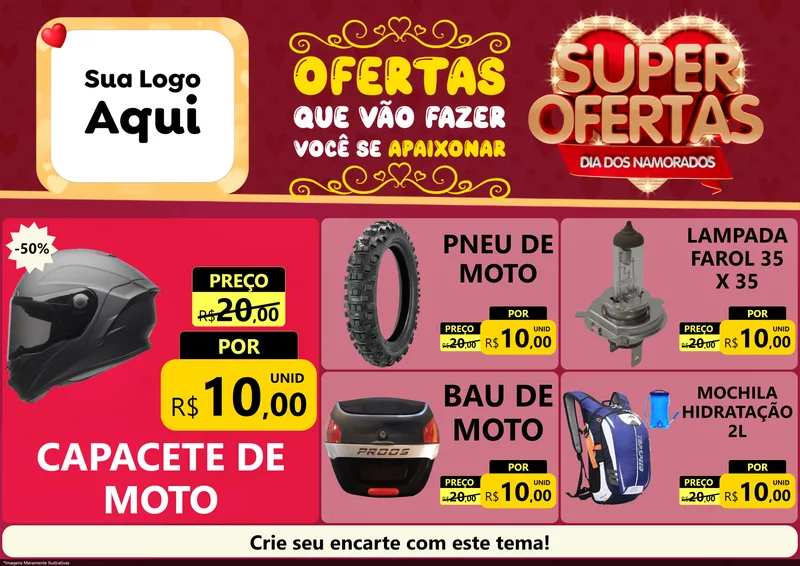 Modelo de Encarte para Encarte A4 Horizontal com o tema Dia dos Namorados para Moto peças
