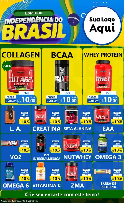 Modelo de Encarte para Encarte Grande com o tema Especial Independência do Brasil para Suplementos alimentares