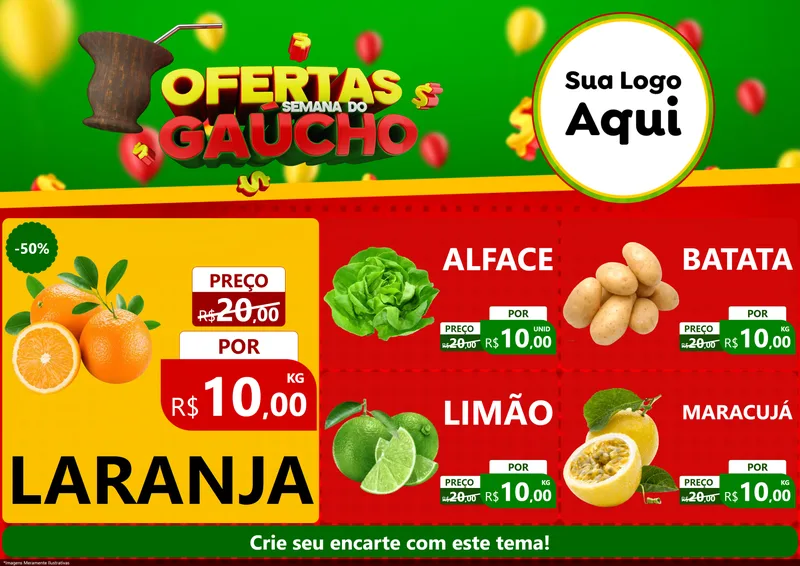 Modelo de Encarte para Encarte A4 Horizontal com o tema Ofertas Semana Do Gaúcho para Hortifrúti