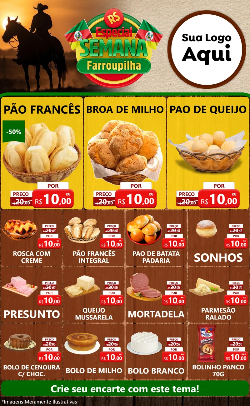Modelo de Encarte para Encarte Grande com o tema Especial Semana Farroupilha para Padaria