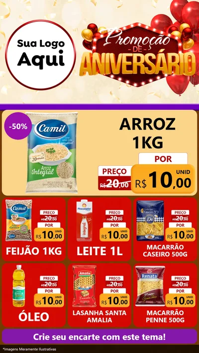 Modelo de Rede Social para Stories com o tema Promoção de Aniversário para Supermercado