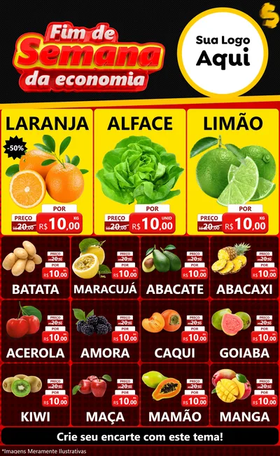 Modelo de Encarte para Encarte Grande com o tema Fim de Semana da Economia para Hortifrúti