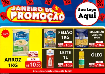 Modelo de Encarte para Encarte A4 Horizontal com o tema Janeiro de Promoção para Supermercado