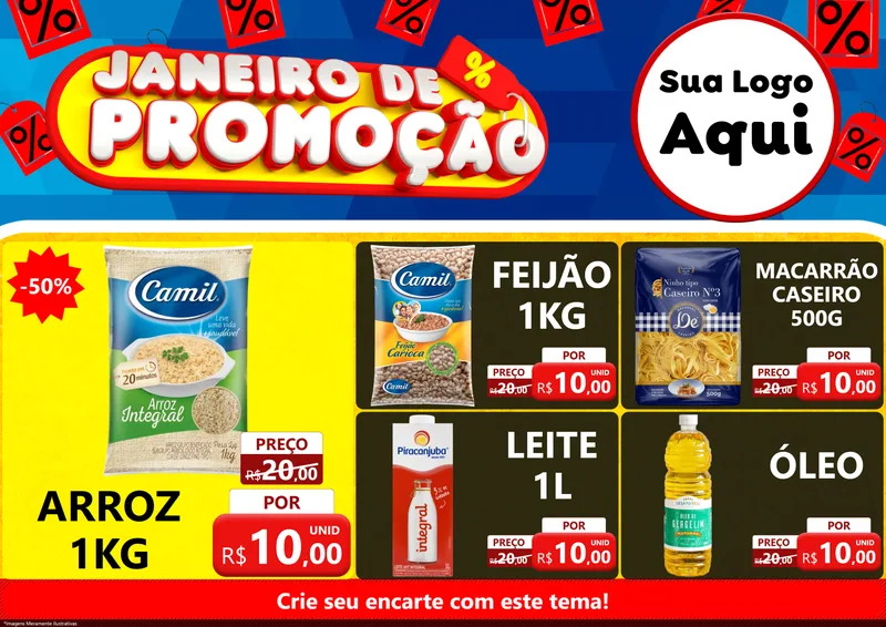 Modelo de Encarte para Encarte A4 Horizontal com o tema Janeiro de Promoção para Supermercado