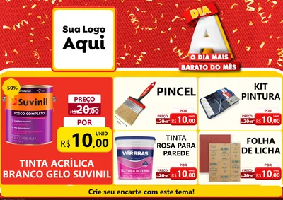 Modelo de Encarte para Encarte A4 Horizontal com o tema Dia A o Dia Mais Barato do Mês para Tintas e Ferramentas