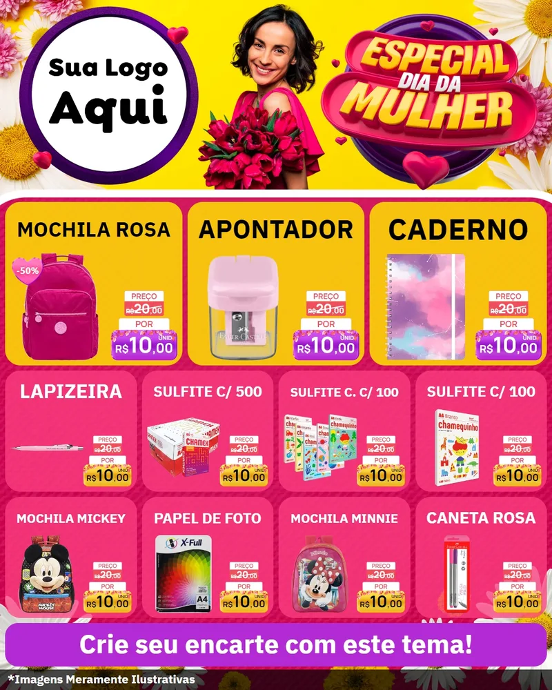 Modelo de Rede Social para Feed Instagram com o tema Especial Dia da Mulher para Papelaria