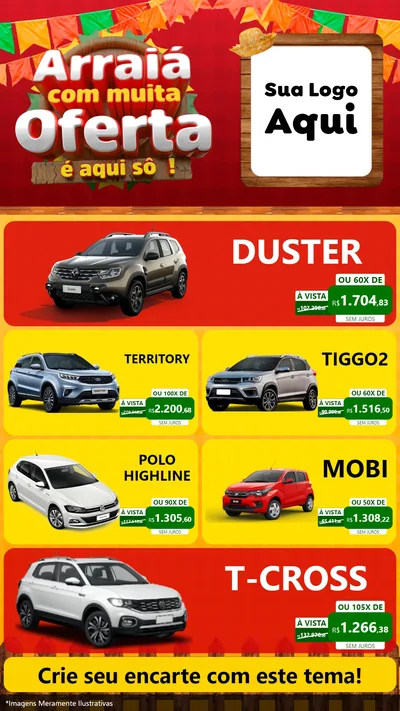 Modelo de TV para TV Vertical com o tema Arraiá Com Muita Oferta - É Aqui Sô! para Concessionaria de Carros