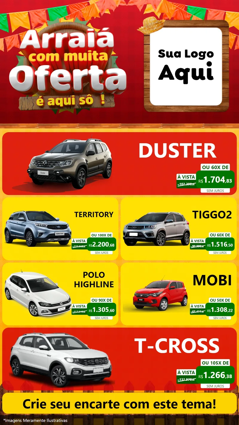 Modelo de TV para TV Vertical com o tema Arraiá Com Muita Oferta - É Aqui Sô! para Concessionaria de Carros