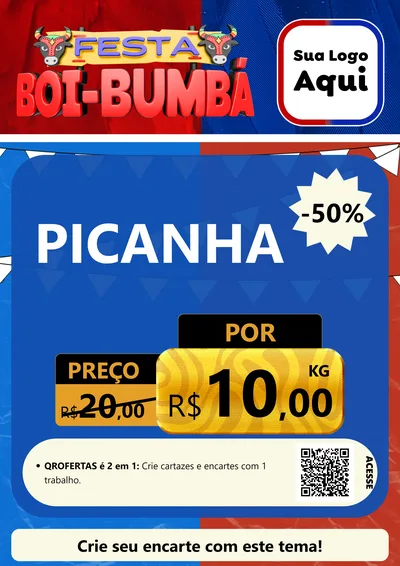 Modelo de Cartaz para Cartaz A4 Vertical com o tema Festa Boi Bumbá para Açougue