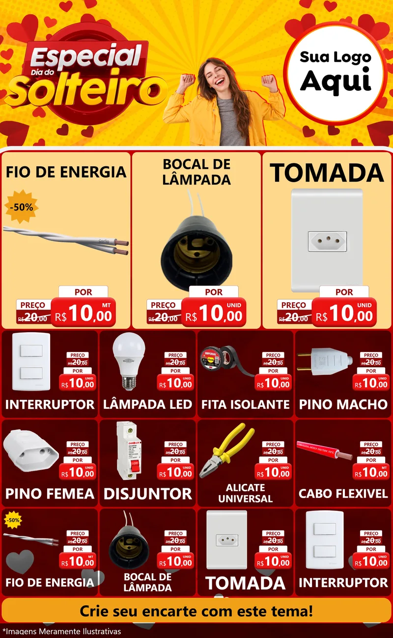 Modelo de Encarte para Encarte Grande com o tema Especial Dia do Solteiro para Materiais Elétricos