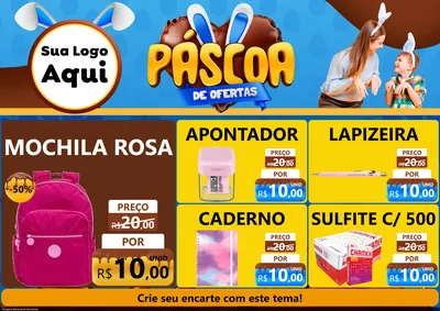 Modelo de Encarte para Encarte A4 Horizontal com o tema Páscoa de Ofertas para Papelaria