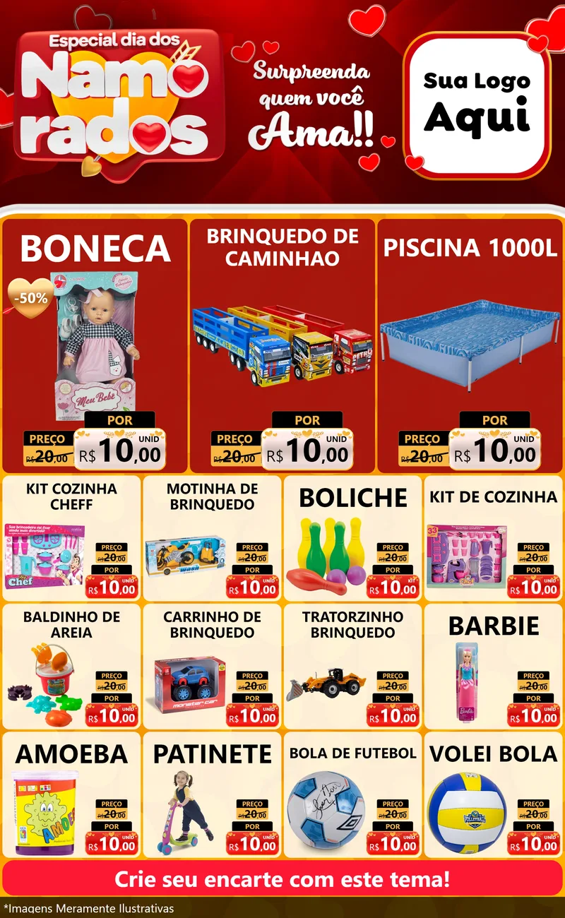 Modelo de Encarte para Encarte Grande com o tema Especial Dia dos Namorados para Brinquedos