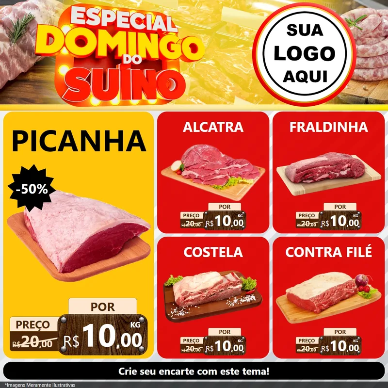 Modelo de Rede Social para Feed Facebook com o tema Especial Domingo do Suíno para Açougue