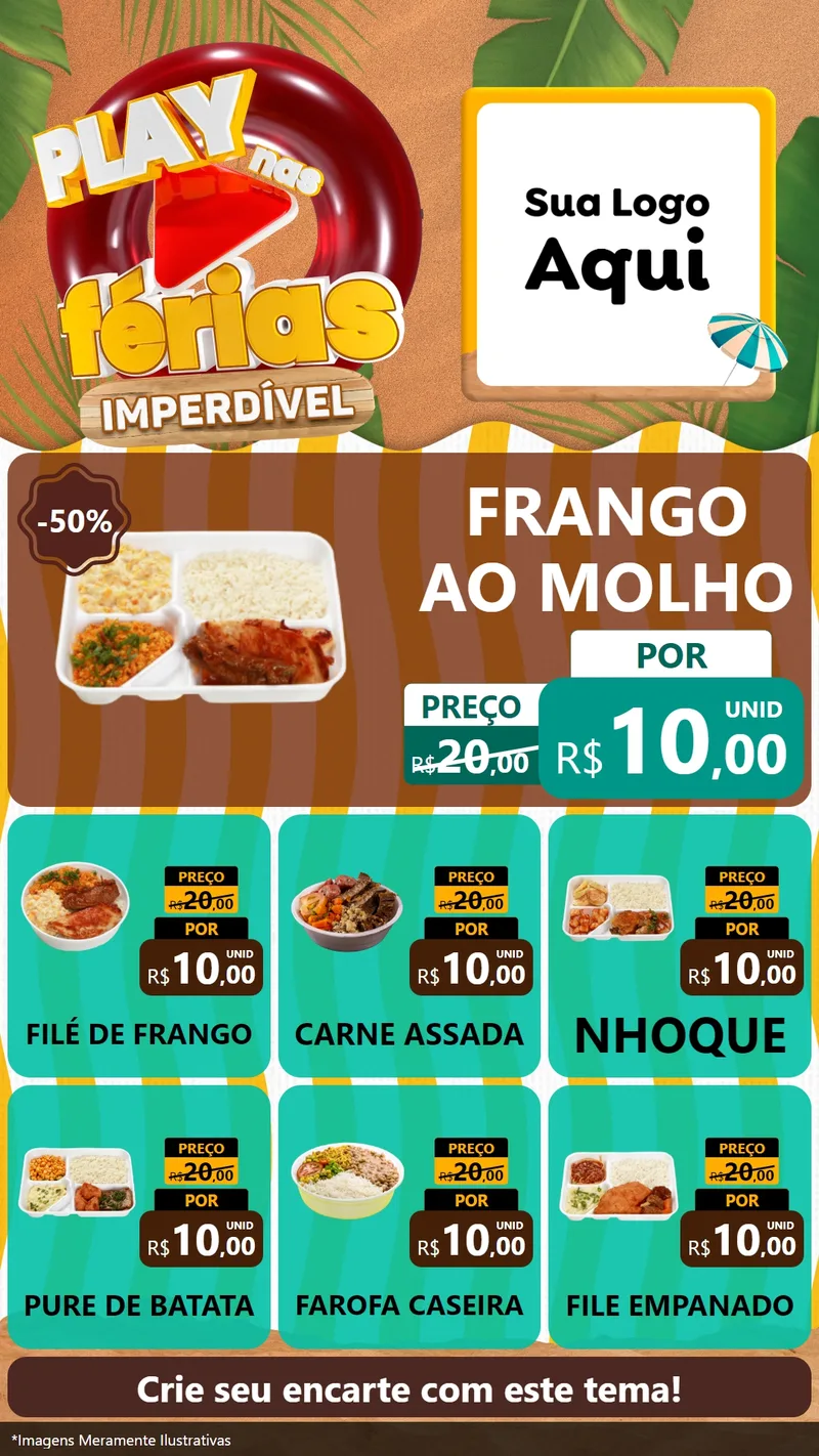 Modelo de Rede Social para Stories com o tema Play Nas Férias Imperdível para Restaurante