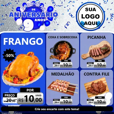 Modelo de Rede Social para Feed Facebook com o tema Promoção de Aniversário - 9 Anos para Assados
