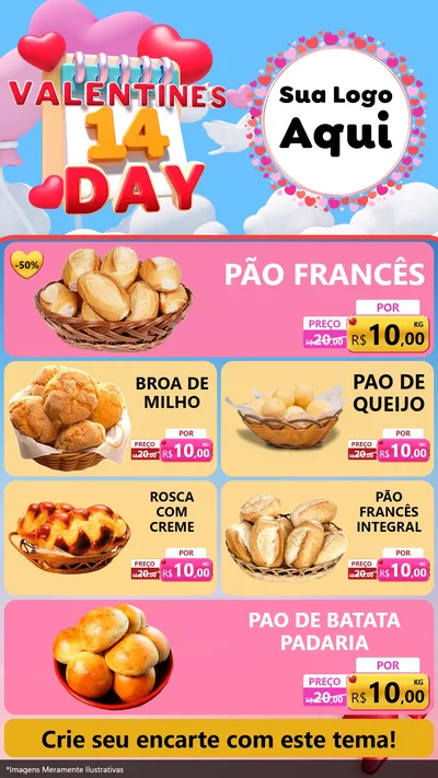Modelo de TV para TV Vertical com o tema Valentine's Day para Padaria