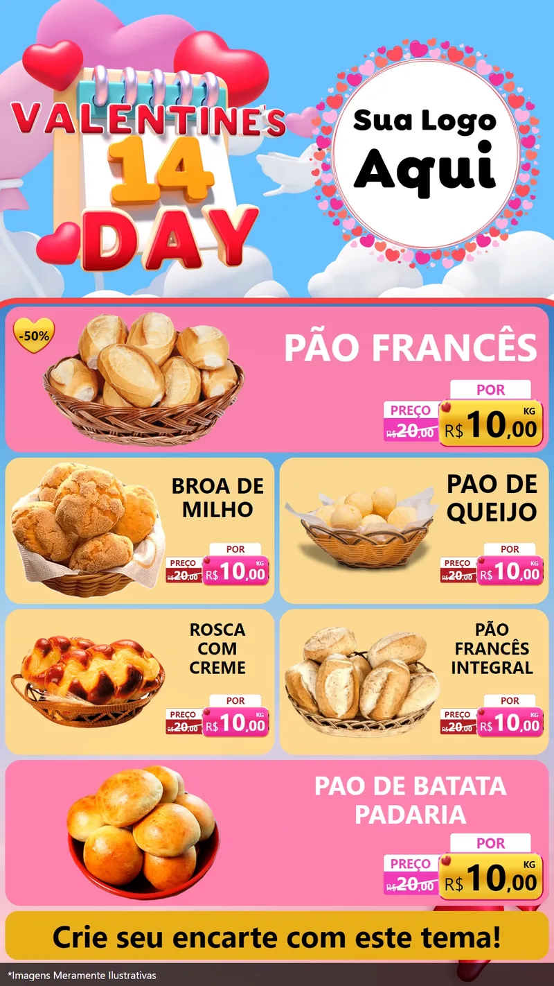 Modelo de TV para TV Vertical com o tema Valentine's Day para Padaria