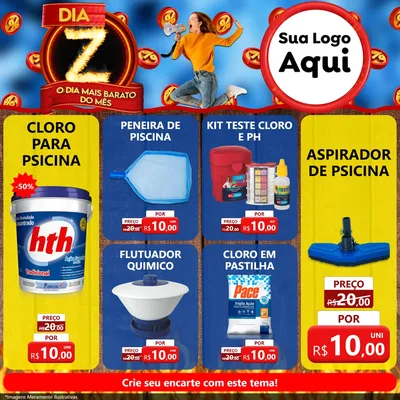 Modelo de Rede Social para Feed Facebook com o tema Dia Z - O Dia Mais Barato Do Mês para Produtos para Piscina