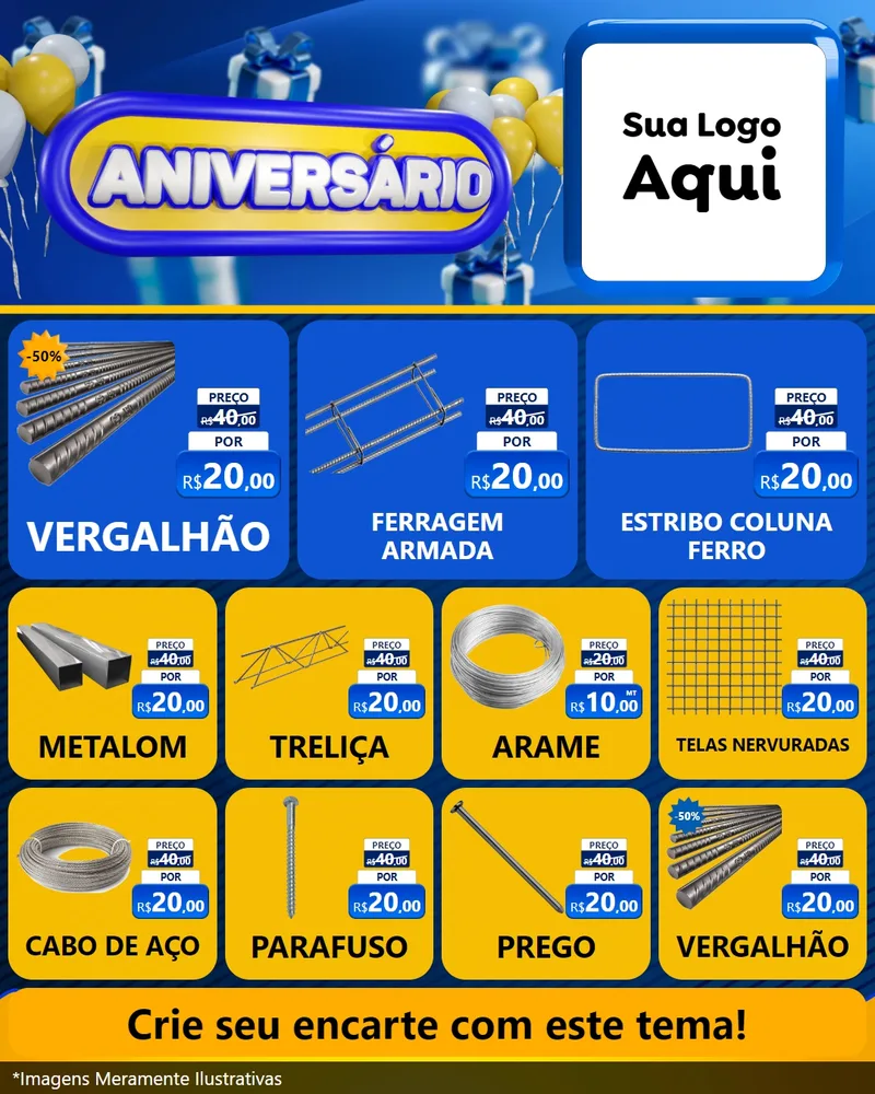 Modelo de Rede Social para Feed Instagram com o tema Aniversário para Ferragens
