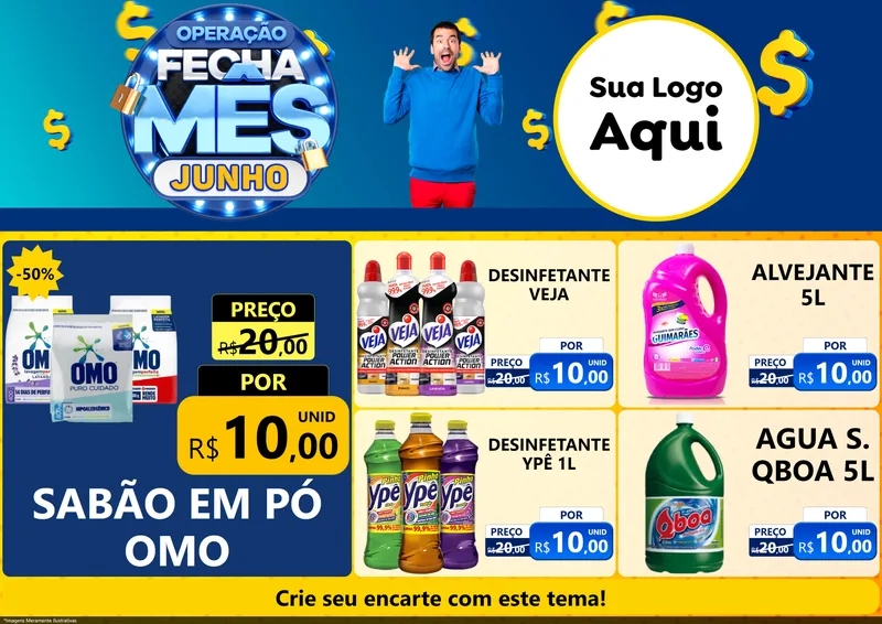 Modelo de Encarte para Encarte A4 Horizontal com o tema Operação Fecha Mês, Junho para Produtos de Limpeza