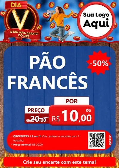 Modelo de Cartaz para Cartaz A4 Vertical com o tema Dia V - O Dia Mais Barato Do Mês para Padaria