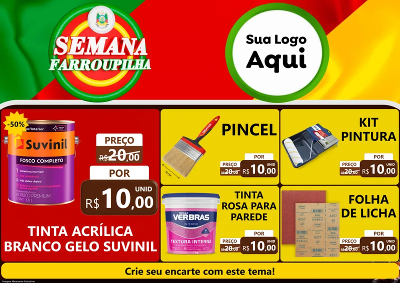 Modelo de Encarte para Encarte A4 Horizontal com o tema Semana Farroupilha para Tintas e Ferramentas