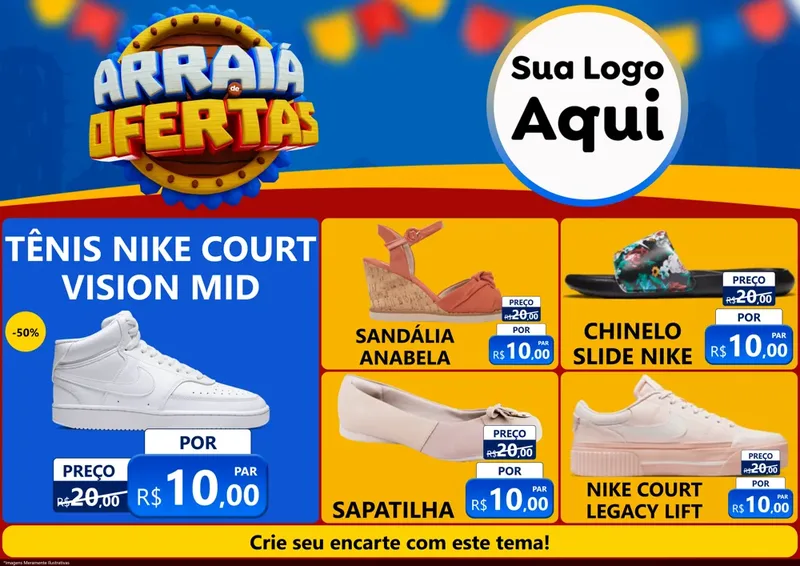 Modelo de Encarte para Encarte A4 Horizontal com o tema Arraiá de Ofertas - Junina para Calçados
