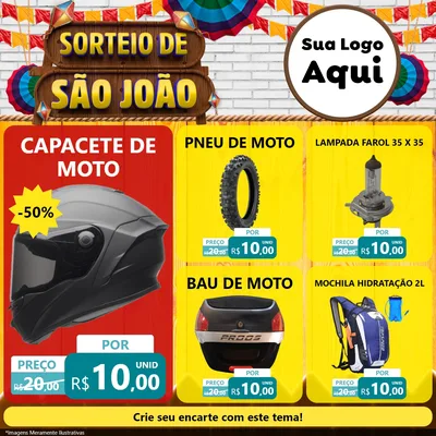 Modelo de Rede Social para Feed Facebook com o tema Sorteio de São João para Moto peças